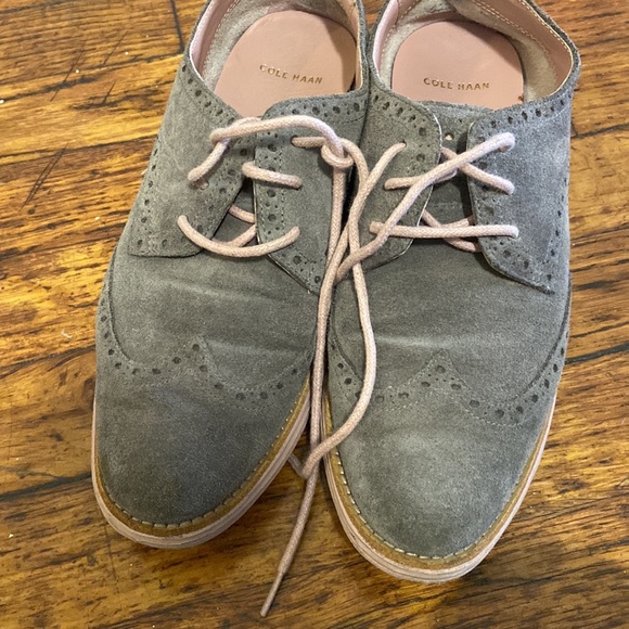 Cole Haan LunarGrand Grey Wingtip Suede Shoes - Picture 3 of 6